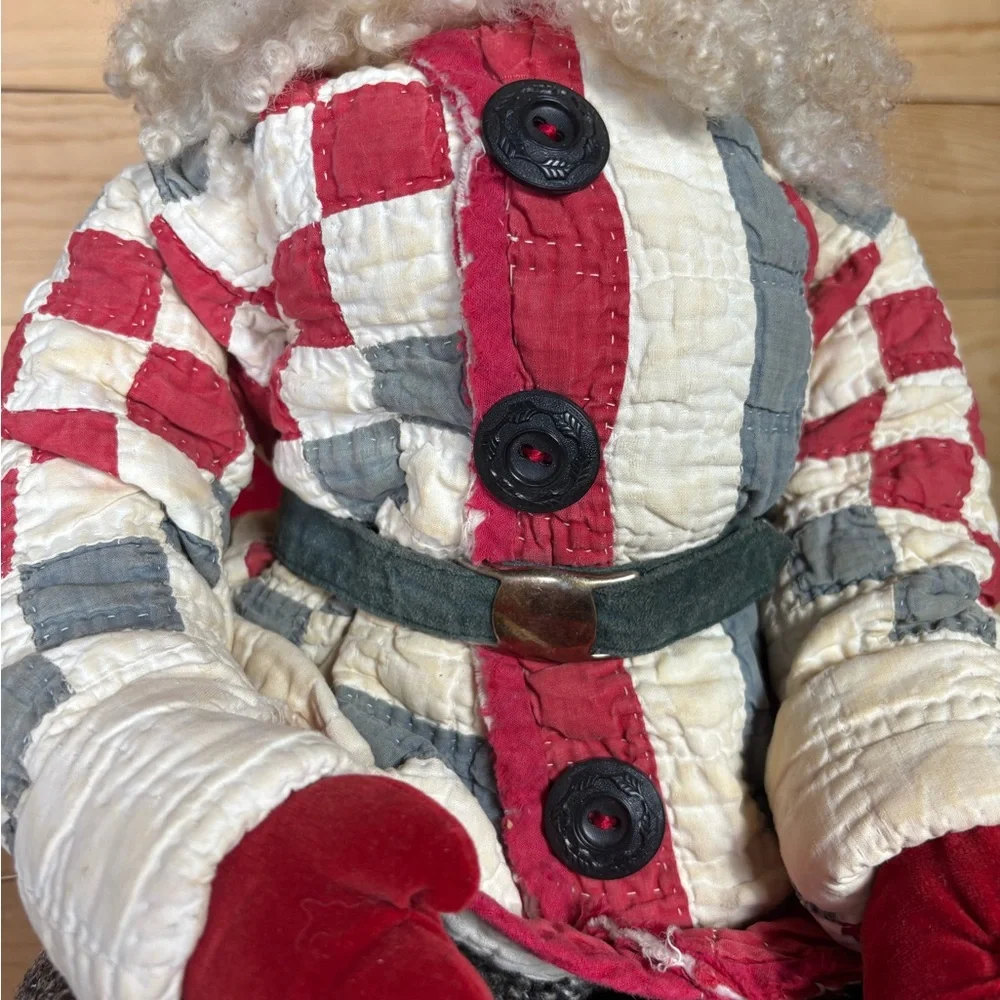 Vintage Storytellers Santa Doll with Patchwork Quilt jacket‎ and molded face